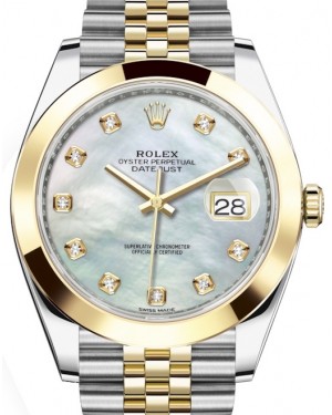 Rolex Datejust 41 Yellow Gold/Steel White Mother of Pearl Diamond Dial Smooth Bezel Jubilee Bracelet 126303 - BRAND NEW