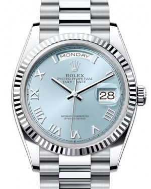 Rolex Day-Date 36 President Platinum Ice Blue Roman Dial & Fluted Bezel 128236 - BRAND NEW