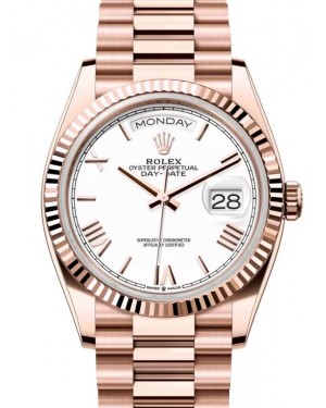 Rolex Day-Date 36 President Rose Gold White Index/Roman Dial Fluted Bezel 128235