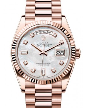 Rolex Day-Date 36 President Rose Gold White Mother of Pearl Diamond Dial Fluted Bezel 128235