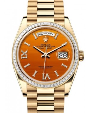 Rolex Day-Date 36 President Yellow Gold Carnelian Orange Diamond Dial & Bezel 128398TBR