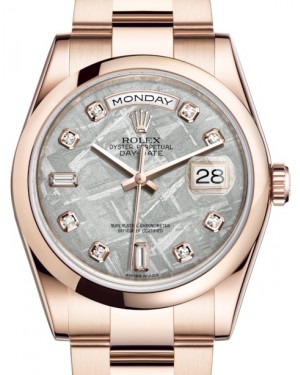 Rolex Day-Date 36 Rose Gold Meteorite Diamond Dial & Smooth Domed Bezel Oyster Bracelet 118205 - BRAND NEW