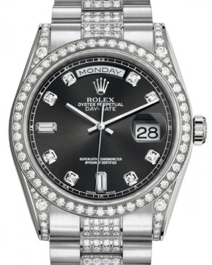 Rolex Day-Date 36 White Gold Black Diamond Dial & Diamond Set Case & Bezel Diamond Set President Bracelet 118389 - BRAND NEW