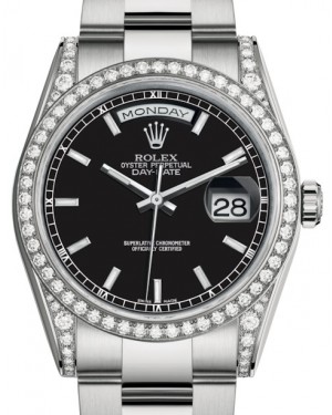 Rolex Day-Date 36 White Gold Black Index Dial & Diamond Set Case & Bezel Oyster Bracelet 118389 - BRAND NEW