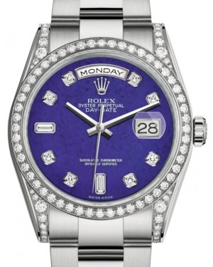 Rolex Day-Date 36 White Gold Lapis Lazuli Diamond Dial & Diamond Set Case & Bezel Oyster Bracelet 118389 - BRAND NEW