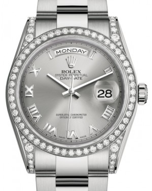 Rolex Day-Date 36 White Gold Rhodium Roman Dial & Diamond Set Case & Bezel Oyster Bracelet 118389 - BRAND NEW