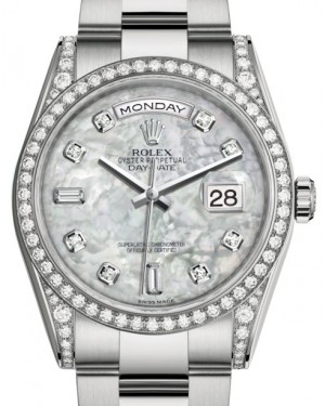 Rolex Day-Date 36 White Gold White Mother of Pearl Diamond Dial & Diamond Set Case & Bezel Oyster Bracelet 118389 - BRAND NEW