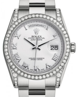 Rolex Day-Date 36 White Gold White Roman Dial & Diamond Set Case & Bezel Oyster Bracelet 118389 - BRAND NEW