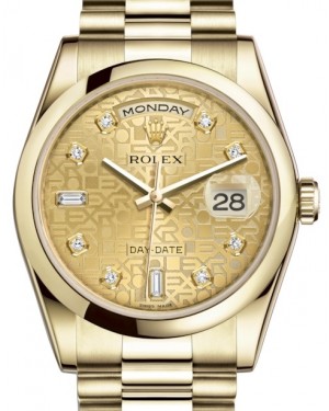 Rolex Day-Date 36 Yellow Gold Champagne Jubilee Diamond Dial & Smooth Domed Bezel President Bracelet 118208 - BRAND NEW