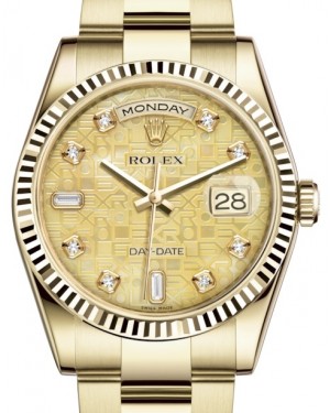 Rolex Day-Date 36 Yellow Gold Champagne Mother of Pearl Jubilee Diamond Dial & Fluted Bezel Oyster Bracelet 118238 - BRAND NEW