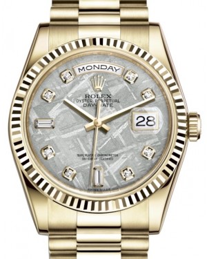 Rolex Day-Date 36 Yellow Gold Meteorite Diamond Dial & Fluted Bezel President Bracelet 118238 - PRE OWNED