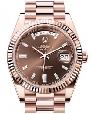 Rolex Day-Date 40 President Rose Gold Chocolate Baguette Diamond Dial 228235
