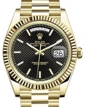 Rolex Day-Date 40 President Yellow Gold Black Diagonal Motif Index Dial 228238 - BRAND NEW