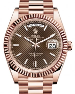 Rolex Day-Date 40 President Rose Gold Chocolate Diagnonal Motif Index Dial 228235 - BRAND NEW