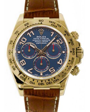 Rolex Daytona Navy Blue Arabic 18k Yellow Gold Brown Leather 116518 PRE-OWNED