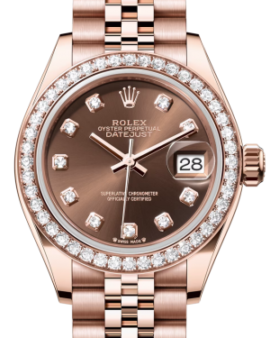 Rolex Lady Datejust 28 Rose Gold Chocolate Diamond Dial & Diamond Bezel Jubilee Bracelet 279135RBR - BRAND NEW