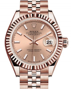 Rolex Lady Datejust 28 Rose Gold Rose Index Dial & Fluted Bezel Jubilee Bracelet 279175 - BRAND NEW