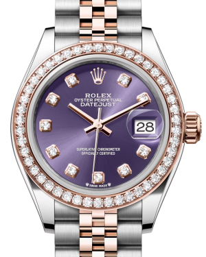 Rolex Lady Datejust 28 Rose Gold/Steel Aubergine Diamond Dial & Diamond Bezel Jubilee Bracelet 279381RBR - BRAND NEW