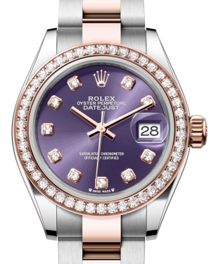 Rolex Lady Datejust 28 Rose Gold/Steel Aubergine Diamond Dial & Diamond Bezel Oyster Bracelet 279381RBR - BRAND NEW