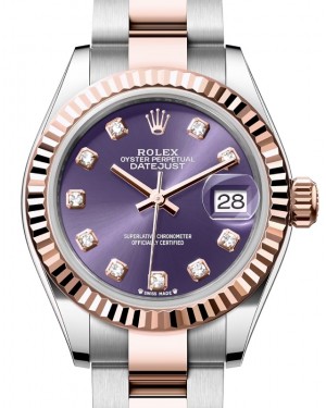 Rolex Lady Datejust 28 Rose Gold/Steel Aubergine Diamond Dial & Fluted Bezel Oyster Bracelet 279171 - BRAND NEW
