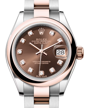 Rolex Lady Datejust 28 Rose Gold/Steel Chocolate Diamond Dial & Smooth Domed Bezel Oyster Bracelet 279161 - BRAND NEW