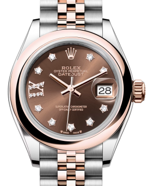 Rolex Lady Datejust 28 Rose Gold/Steel Chocolate Diamond IX Dial & Smooth Domed Bezel Jubilee Bracelet 279161 - BRAND NEW