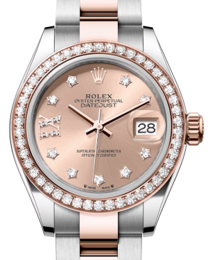 Rolex Lady Datejust 28 Rose Gold/Steel Rose Diamond IX Dial & Diamond Bezel Oyster Bracelet 279381RBR - BRAND NEW