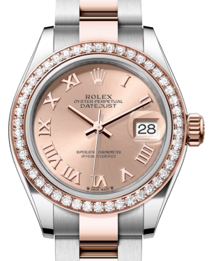 Rolex Lady Datejust 28 Rose Gold/Steel Rose Roman Dial & Diamond Bezel Oyster Bracelet 279381RBR - BRAND NEW