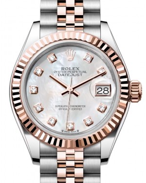 Rolex Lady Datejust 28 Rose Gold/Steel White Mother of Pearl Diamond Dial & Fluted Bezel Jubilee Bracelet 279171 - BRAND NEW
