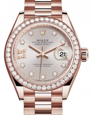 Rolex Lady Datejust 28 Rose Gold Sundust Diamond IX Dial & Diamond Bezel President Bracelet 279135RBR - BRAND NEW