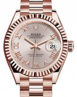 Rolex Lady Datejust 28 Rose Gold Sundust Roman Dial & Fluted Bezel President Bracelet 279175 - BRAND NEW