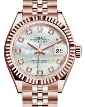 Rolex Lady Datejust 28 Rose Gold White Mother of Pearl Diamond Dial & Fluted Bezel Jubilee Bracelet 279175 - BRAND NEW