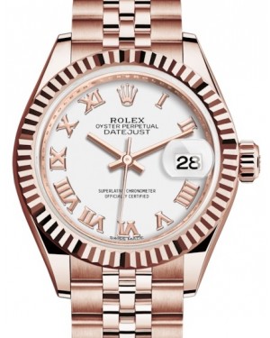 Rolex Lady Datejust 28 Rose Gold White Roman Dial & Fluted Bezel Jubilee Bracelet 279175 - BRAND NEW
