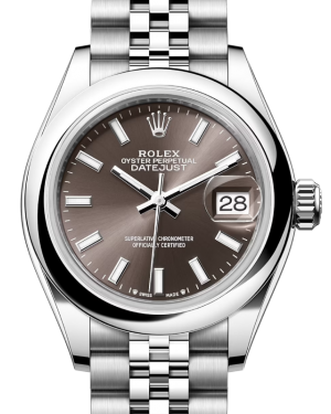 Rolex Lady Datejust 28 Stainless Steel Dark Grey Index Dial & Smooth Domed Bezel Jubilee Bracelet 279160 - BRAND NEW