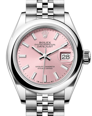 Rolex Lady Datejust 28 Stainless Steel Pink Index Dial & Smooth Domed Bezel Jubilee Bracelet 279160 - BRAND NEW