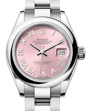 Rolex Lady Datejust 28 Stainless Steel Pink Roman Dial & Smooth Domed Bezel Oyster Bracelet 279160 - BRAND NEW