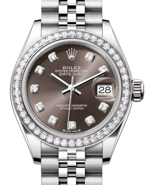 Rolex Lady Datejust 28 White Gold/Steel Dark Grey Diamond Dial & Diamond Bezel Jubilee Bracelet 279384RBR - BRAND NEW