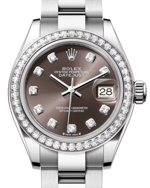 Rolex Lady Datejust 28 White Gold/Steel Dark Grey Diamond Dial & Diamond Bezel Oyster Bracelet 279384RBR - BRAND NEW