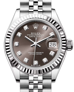 Rolex Lady Datejust 28 White Gold/Steel Dark Grey Diamond Dial & Fluted Bezel Jubilee Bracelet 279174 - BRAND NEW
