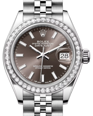 Rolex Lady Datejust 28 White Gold/Steel Dark Grey Index Dial & Diamond Bezel Jubilee Bracelet 279384RBR - BRAND NEW