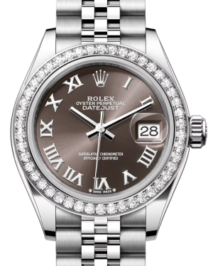 Rolex Lady Datejust 28 White Gold/Steel Dark Grey Roman Dial & Diamond Bezel Jubilee Bracelet 279384RBR - BRAND NEW
