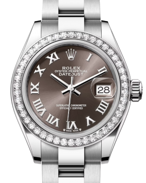 Rolex Lady Datejust 28 White Gold/Steel Dark Grey Roman Dial & Diamond Bezel Oyster Bracelet 279384RBR - BRAND NEW