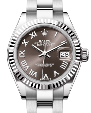 Rolex Lady-Datejust 28 White Gold/Steel Dark Grey Dial & Fluted Bezel Oyster Bracelet 279174 - BRAND NEW