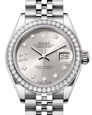Rolex Lady Datejust 28 White Gold/Steel Silver Diamond IX Dial & Diamond Bezel Jubilee Bracelet 279384RBR - BRAND NEW
