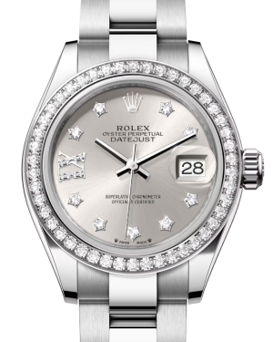 Rolex Lady Datejust 28 White Gold/Steel Silver Diamond IX Dial & Diamond Bezel Oyster Bracelet 279384RBR - BRAND NEW