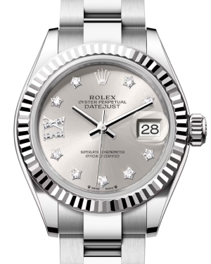 Rolex Lady Datejust 28 White Gold/Steel Silver Diamond IX Dial & Fluted Bezel Oyster Bracelet 279174 - BRAND NEW