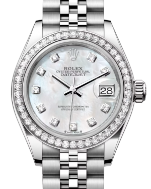 Rolex Lady Datejust 28 White Gold/Steel White Mother of Pearl Diamond Dial & Diamond Bezel Jubilee Bracelet 279384RBR - BRAND NEW