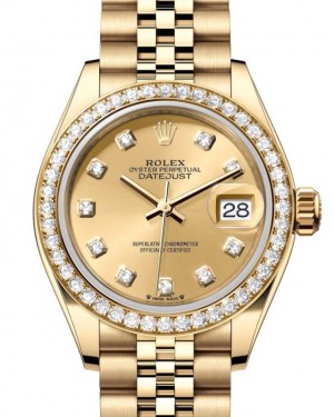 Rolex Lady Datejust 28 Yellow Gold Champagne Diamond Dial & Diamond Bezel Jubilee Bracelet 279138RBR - BRAND NEW