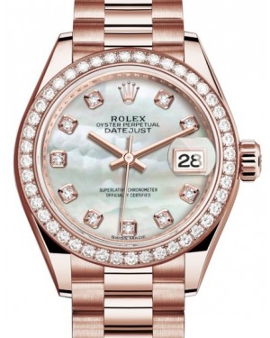 Rolex Datejust 28 279135 White Mother of Pearl Diamond Markers & Bezel Rose Gold President - BRAND NEW