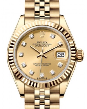 Rolex Lady Datejust 28 Yellow Gold Champagne Diamond Dial & Fluted Bezel Jubilee Bracelet 279178 - BRAND NEW